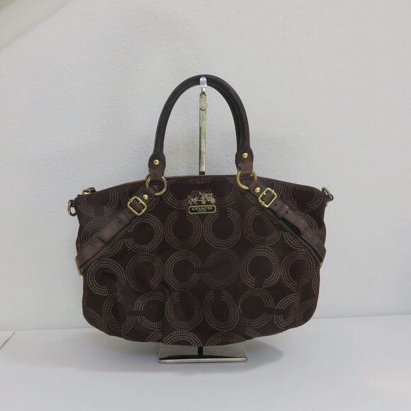 Brown Coach Madison Dotted Op Art Sophia Satchel - Picture 1 of 8